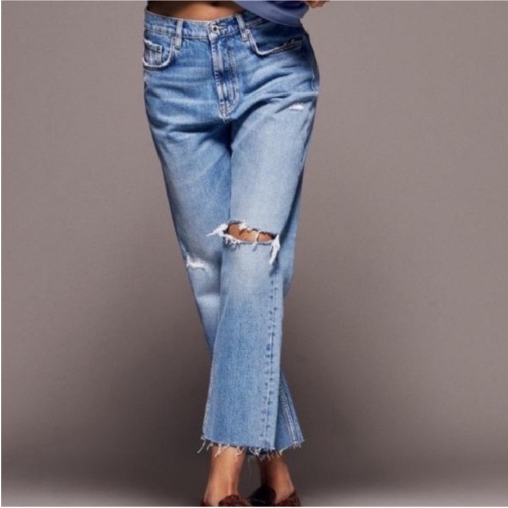 ZARA straight leg distressed raw hem jean